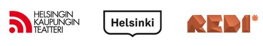 Kolme logoa: Keskellä Helsinki puhekuplassa, oikealla geometrinen oranssi teksti REDI, jonka lopussa on tähti.